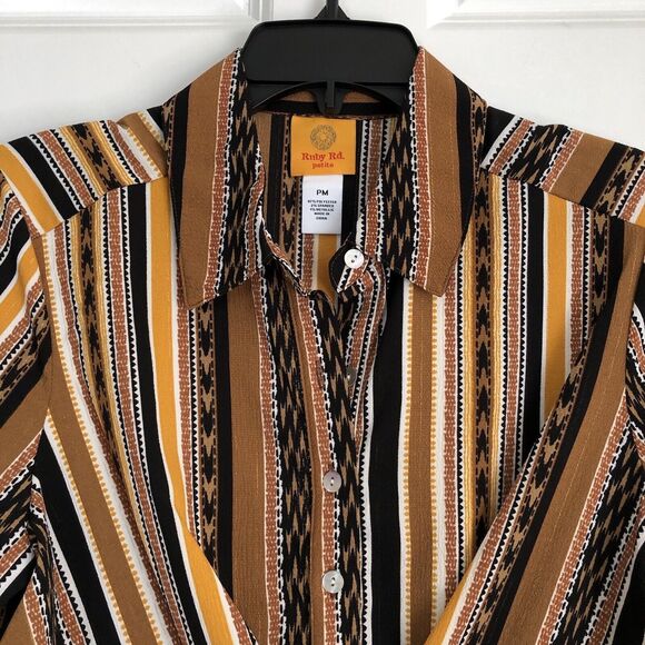 RUBY RD. WOMEN'S PETITE MEDIUM SPLIT BUTTON MIXED STRIPE TOP 3/4/LOG SLEEVES ROL - Picture 4 of 11